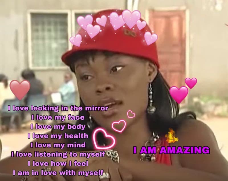 Love looking i the mirror 0 love my face 1 love my body 0 love my health 1 love