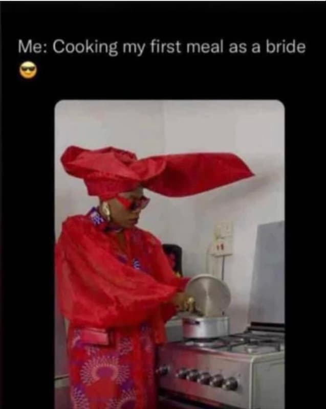Me cooking my first meal as a bride