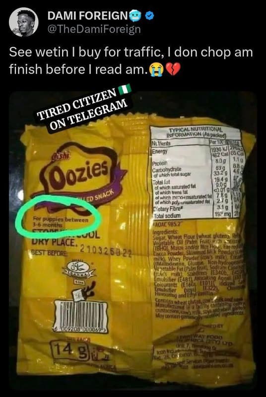 Dami foreign thedamiforeign see wetin buy for traffic, i don chop am finish befo
